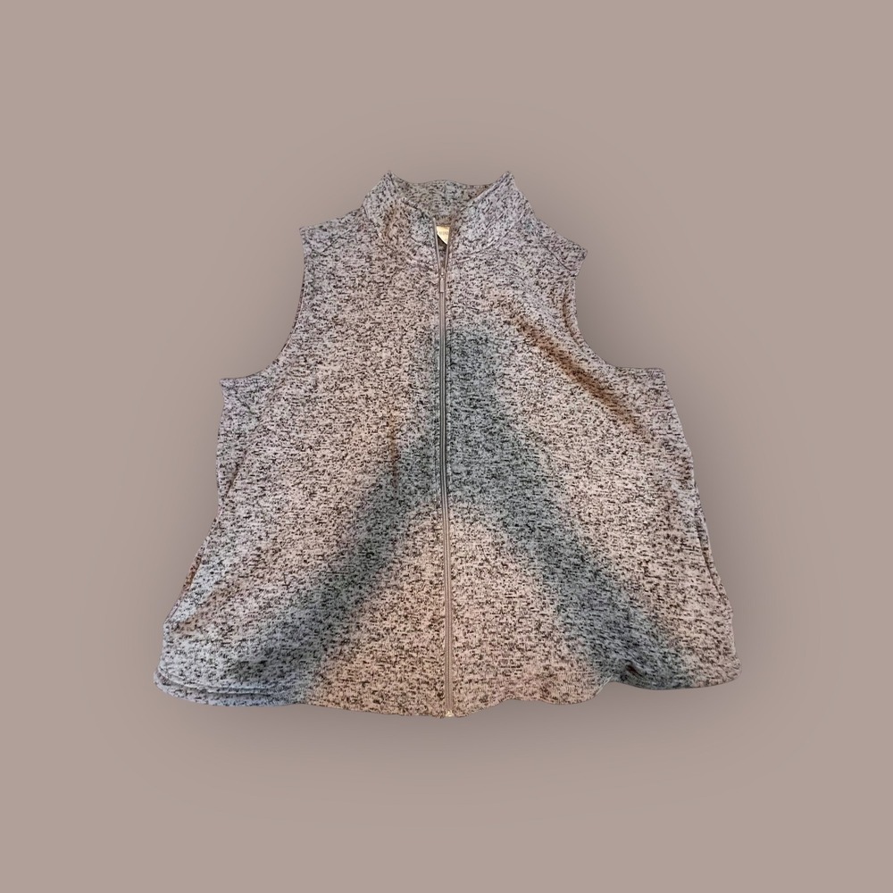 Bedford Fair 2X Knit Vest Womens Gray Marled Full Zip Mock Neck Cozy Core Layer